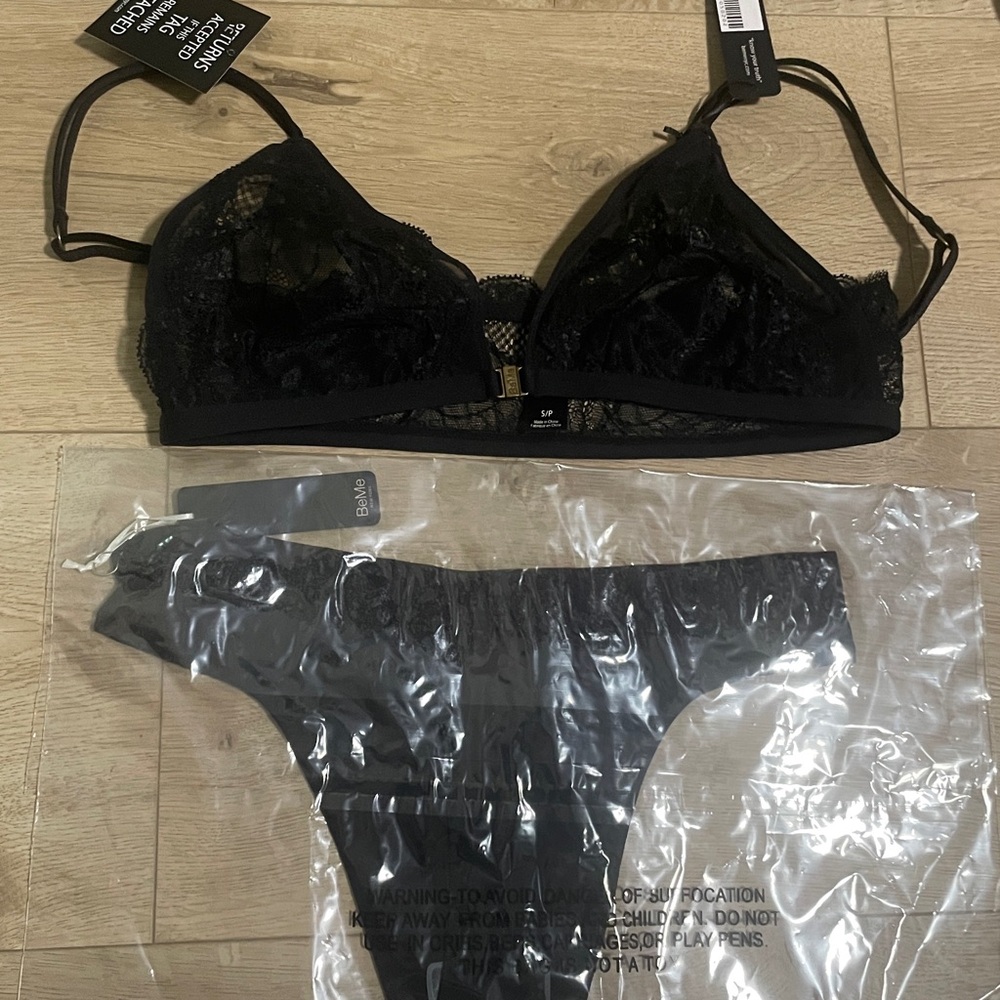 Black Lace Bralette - Sheer Floral Comfort and Thong set